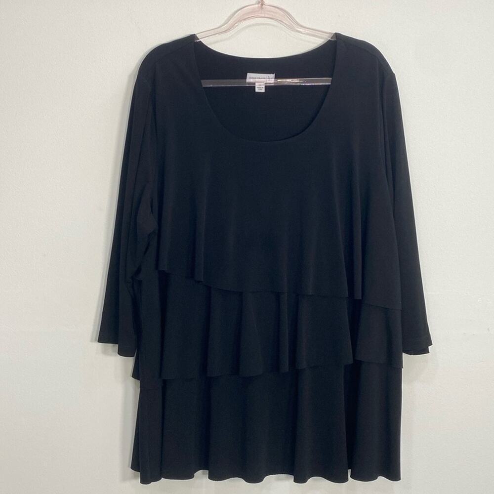 Susan Graver Blouse Tiered Women's 2X Black